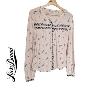 Lucky Brand XL Long Sleeve Knit Top Blouse Pink Floral